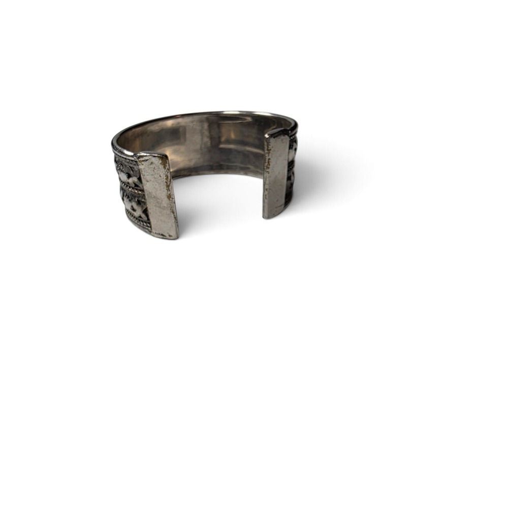 Vintage Silver Tone Floral Openwork Wide Cuff Bracelet Twisted Rope Border Boho - Picture 4 of 6